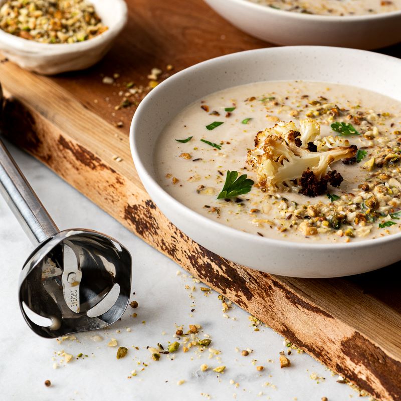 Air Fryer Roasted Cauliflower Soup with Dukkah 