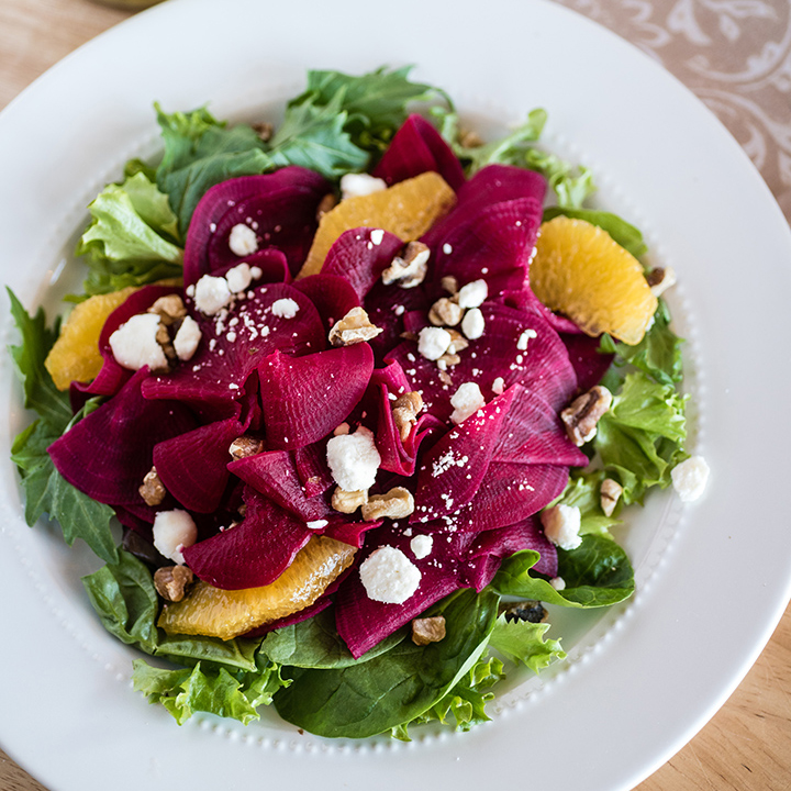 Spiralizer Beets with Orange and Goat Cheese Salad