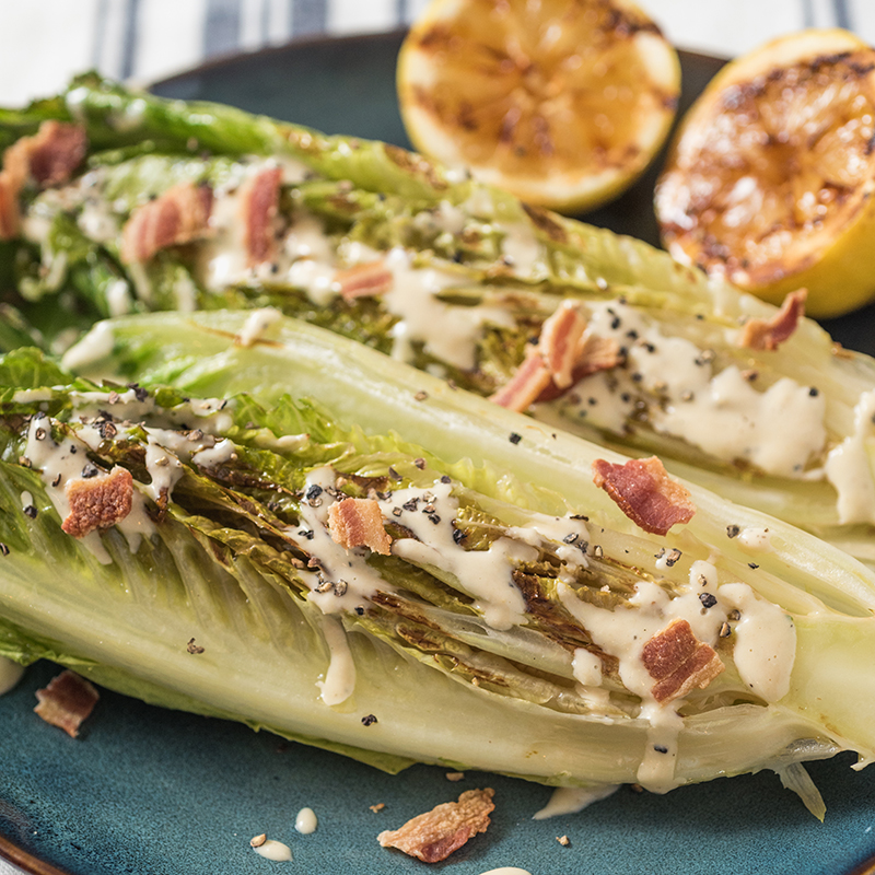 Grilled Romaine Salad with Creamy Caesar Dressing