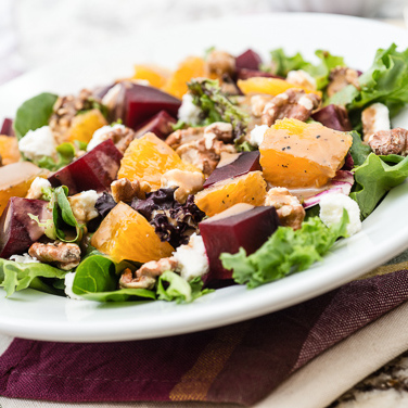 Roasted Beet Salad with Goat Cheese and Balsamic Dressing