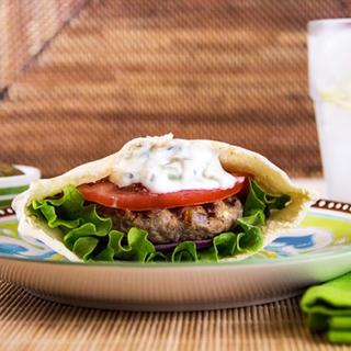 Grilled Greek Turkey Burgers with Cucumber Sauce image