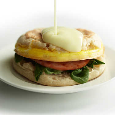 Eggs Benedict Breakfast Sandwich with Hollandaise Sauce 