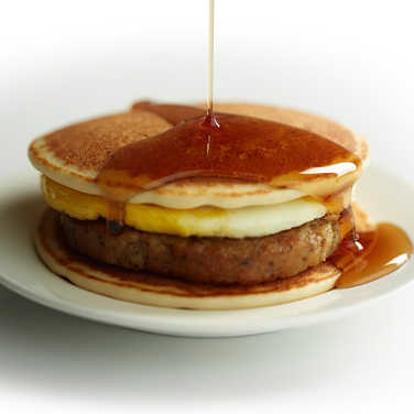 Pancakes and Sausage Breakfast Sandwich