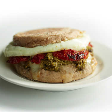 Pesto with Sun-dried Tomato, Mozzarella and Egg Breakfast Sandwich