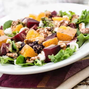 Roasted Beet Salad with Goat Cheese and Balsamic Dressing