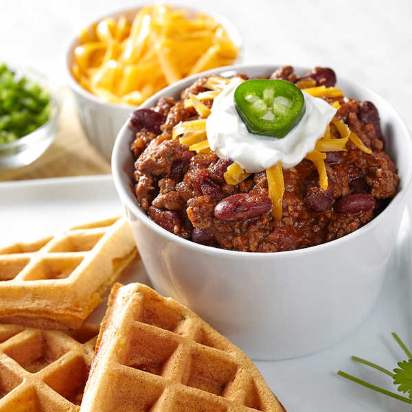 Savory Cornbread Waffle with Chili